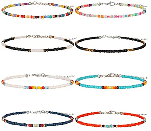 Colrid 8 Stück Fußkettchen Bunt, Fußkettchen Boho, Einstellbare Fuß Kette, Handgemachte Perlen Fußkettchen, Verstellbares Boho Fußketten Set, Modische Strand Fußkettchen für Frauen, Mädchen