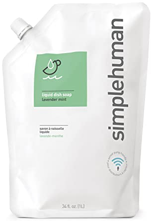simplehuman 1L Lavender Mint Washing Up Liquid Dish Soap, Hypoallergenic (DEA, Sulphate and Paraben Free), Biodegradable, Liquid Soap Dispenser Compatible