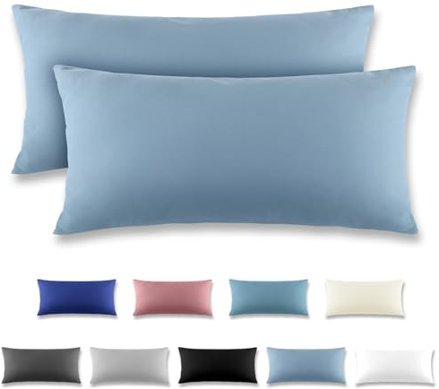 REDKEY Kissenbezug 40x80 cm 2er Set Kopfkissenbezug mit Reißverschluss - Kissenhülle aus gebürstetem Mikrofaser für Kissen,Waschbar bis 40°C Graublau