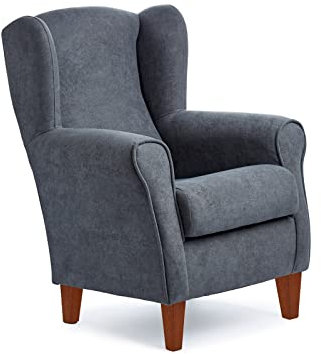 Sillonea - Sillón Orejero Roma, butaca pequeña para salón. Sillón de Lectura Individual, Ideal para Ver la TV/Leer. Medida: 100x74x77cm. Tapizado con Tela Antimanchas. (Marengo, Cerezo)