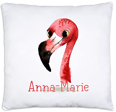 timalo® Cooles Kissen mit Namen | personalisiertes Dekokissen mit Wunschname Kopfkissen Deko für Kinder individuelles Geschenk Namenskissen Flamingo | kissen-t-16