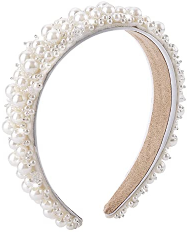 Weiße Perlen Haarreifen Damen Breites Dickes Stirnband Retro Perlen Braut Haarbänder Haarschmuck Damen Mädchen Hochzeitsfrisuren Accessoires