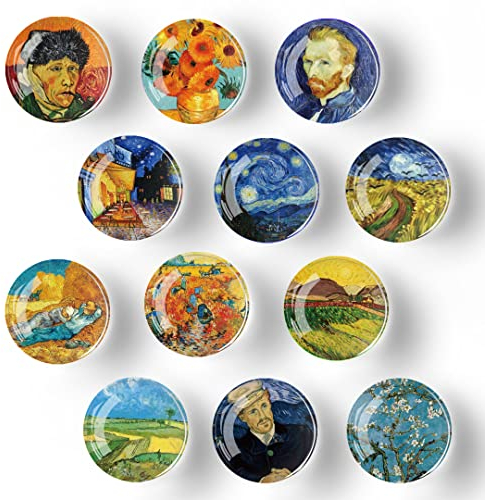 12 Stücke Berühmte Lehrerölmalerei Kühlschrankmagnete, Magnete Kinder, Kühlschrank Magnete, Magnete Kühlschrank, Magnete Kinder Geeignet für Whiteboards, Kühlschränke, Fotos Usw (Runde/30 Mm)