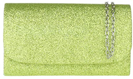 Girly Handbags Womens Glitter Satin Envelope Clutch Bag with Chain Strap Evening Handbag for Wedding Guest, Bridesmaid, Prom & Party, Small Shoulder Crossbody Bag Small Lime