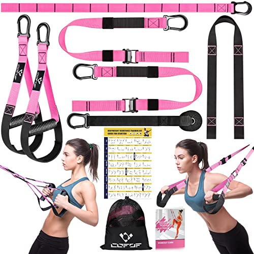 Schlingentrainer, Sling trainer für ein Ganzkörpertraining, Schlingentrainer für zuhause mit Großem Griff Türankerbefestigung Tragtasche, Übungsanleitung for Homegym