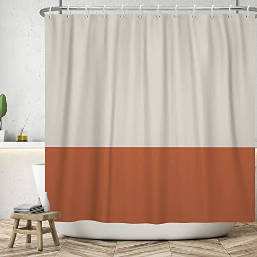 ASDCXZ Duschvorhang Orange 180x200 cm, Modern Beige Orange Spleißen Motiv Wasserdicht Textil Bad Duschvorhänge Waschbar Polyester Stoff Duschvorhang für Badewanne mit 12 Duschvorhang Hake