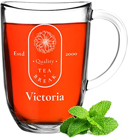 Tazza da tè in vetro borosilicato con incisione, tazza da caffè Leonardo personalizzata, 380 ml, tazza termica isolata, lavabile in lavastoviglie, per caffè e tè, tazza da caffè personalizzata