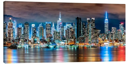 Posterlounge New-York-Skyline bei Nacht Leinwandbild | 80 x 40 cm von Sascha Kilmer Wandbilder Wanddeko