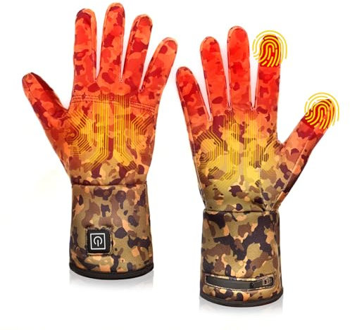 WEIVIOQ Guantes calefactables para Hombres y Mujeres, Calentadores de Manos Recargables, Guantes eléctricos de batería de Camuflaje Fino para Motocicleta, esquí, Senderismo, Caza