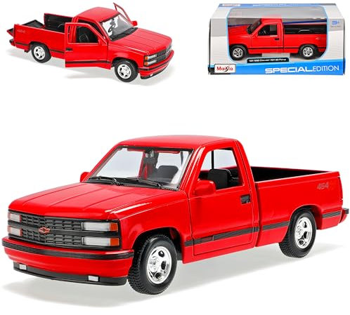 Chevrolet Silverado 454 SS GMT400 4. Generation Pick-Up Rot 1988-1998 1/24 Modell Auto mit individiuellem Wunschkennzeichen
