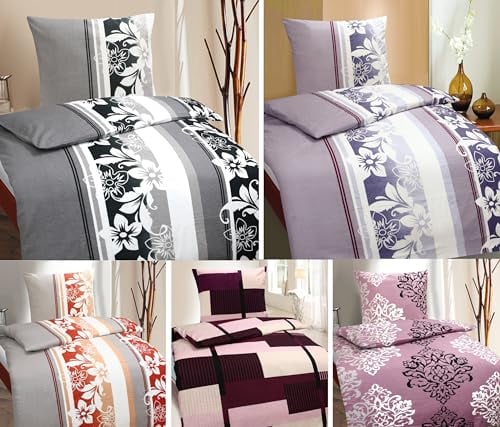 MB Warenhandel24 Bettwäsche Winter Biber 100% Baumwolle Feinbiber 135x200 + 80x80 cm 2-4 TLG teilig mit Reißverschluss (Floral Aprikot, 1x ca. 135x200 cm 1x ca. 80x80 cm)