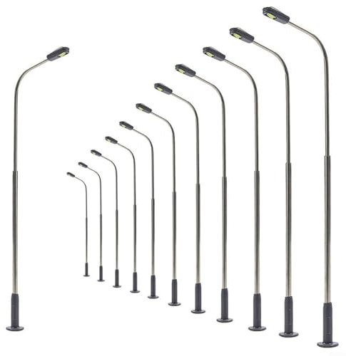 URPIZY 12 Stück Modellbau Warmweiße Laternenpfähle - Einzelkopf 14CM Straßenlaterne für Modellbahnen und Gartenlampen