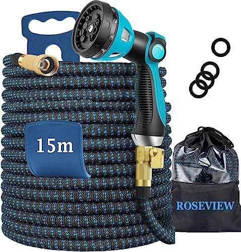 Tubo Acqua Estensibile da Giardino 50 Metri (30 Flessibili) - Irrigazione, Doccia 3/4, Canna Magia (Blu Scuro 15m)