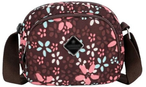 FAVORTALK Nylon Kleine Umhängetasche Damen Leichte - Schultertasche Braun Crossbody Taschen mit Verstellbar Schultergurt unt 3 Kartenfächer Arbeitstasche Messenger Tasche - B02514