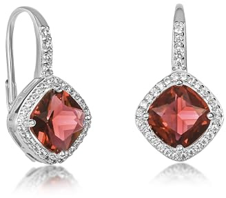 Diamond Treats 925 Sterling Silber Ohrringe für Damen und Mädchen, Cushion Cut hängende Ohrringe für Frauen mit roten Zirkonia-Steinen, Klappbrisuren-Ohrringe Rot