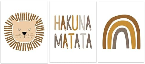 KSHAO ATHQW Cartoon-Drucke und Wandkunst Löwe Regenbogen Hakuna Matata Poster Nordische Leinwand Gemälde Kinderzimmer Interieur Dekor Bilder 30x40cmx3 Kein Rahmen