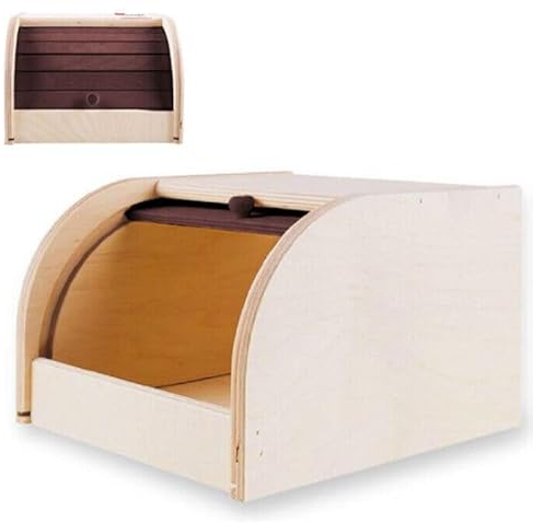 Generico Portapane in Legno con Sportello Frontale Scorrevole, Serrandina Colore Scuro, Contenitore per il Pane da Cucina per Casa Bar Ristorante, 23.5x25x16 cm, Accessori Cucina