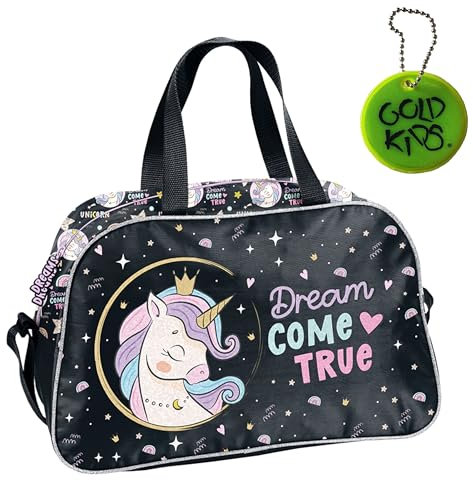 Goldkids - Sporttasche Kinder für Mädchen & Jungen - Umhängetasche mit Einhorn Motiv - Schwimmtasche mit verstärktem Boden - Trainingstasche 40 cm x 25 cm x 15 cm