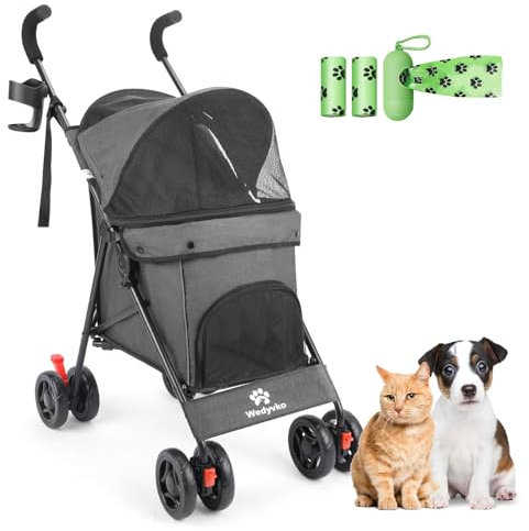 3-in-1-Haustier-Kinderwagen für kleine Hunde und Katzen, faltbarer Haustier-Kinderwagen mit verstellbarem Griff, 4 Räder, atmungsaktives Netzgewebe, großes Fassungsvermögen (Dunkelgrau)