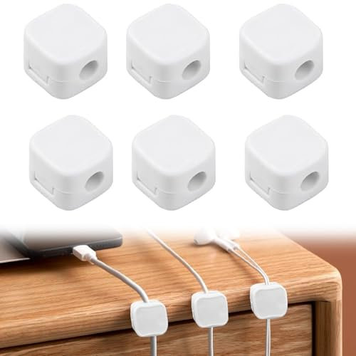 6pcs Magnetic Cable Management Clips, Phone Charging Cable Holder Strong Adhesive Desk Cable Cord Organizer USB Wire Manager Keeper, Wire Holders for Home, Office, Car, Wall and Desk