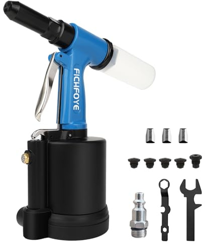 FICHFOYE Pneumatic Rivet Gun with 3/32-1/4 Rivet Heads | 4000LBF Heavy Duty Air Rivet Gun Set with NPT 1/4 inch for Automotive, Construction, Manufacturing Industries