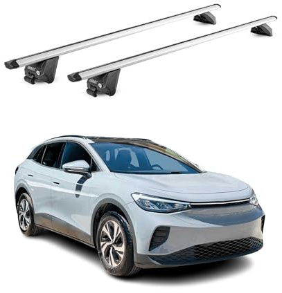 OMAC Dachträger für VW ID.4 2021-2026 Silber Aluminium | TÜV geprüft, bis 100 kg Traglast, T-Nut-Befestigung, für integrierte Dachreling geeignet, Querträger, Grundträger