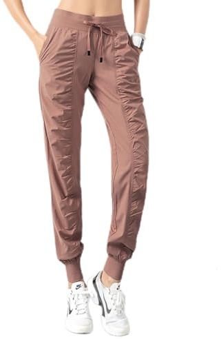 TOPLAZA Pantaloni Sportivi Joggers Donna Pieghettato Vita Alta con Tasche, Rosa Scuro, L