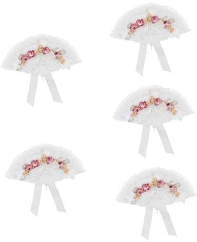 Cabilock 5pcs Holding Fan European Wedding Folding Fan Lady Performance Fan Festival Fan Decor Wedding Party Fan Dance Fan Wedding Props Foldable Fans Wedding Decor Fan for Bride White Lace
