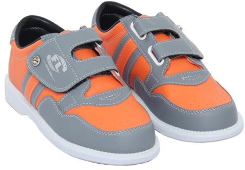 NGARY Lawn Bowling Shoes for Mens Women Bowls Trainers Fashion Rubber Sole Bowling Sneakers,Grey Orange,10 UK