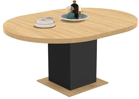 IDMarket - Esstisch, ausziehbar, rund, Eden, 4-8 Personen, Holz und Schwarz, 120 – 160 cm