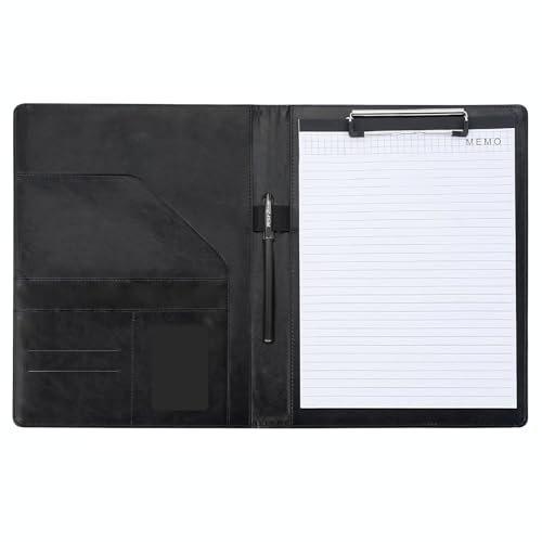 WYTNB Porte-bloc A4 en cuir synthétique noir - Conférencier multifonction - Porte-documents A4 - 24,5 x 33,5 cm