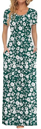 AUSELILY Maxi Dress for Women - Summer Casual Long Dresses for Ladies with Pockets M Green Daisy
