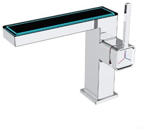 High Tech Digitaler Wasserhahn für Waschbecken mit LED-Leuchten zur Anzeige der Wassertemperatur (Silber)