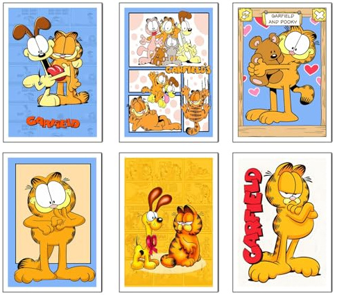 DKORARTE Garfield Set mit 6 Wandbildern, A4, für moderne Wohnzimmer, Schlafzimmer, Zimmer, ohne Rahmen, für Kinder, Garfield (29,7 x 21 cm)