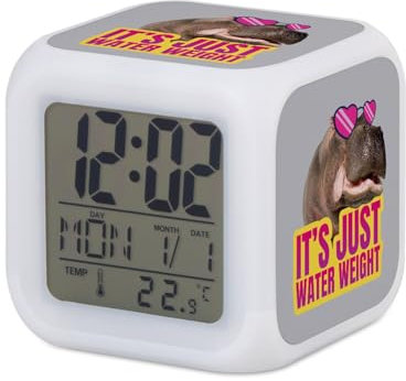 Fabulous Wecker, Würfel, beleuchtet, Grau – It's Just Water Weight Collage Vintage Illustration Art Humor Parodie Meme – 7,8 x 7,8 x 7,8 cm – Retro Beleuchtung Mehrfarbig LED
