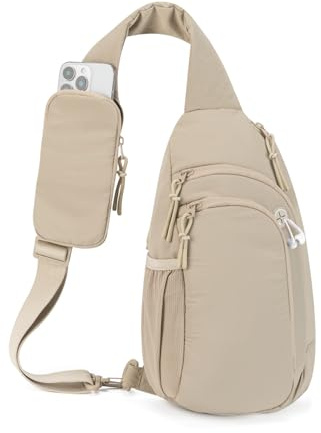 ecosmile Sling Bag Nylon Crossbody Bags for Women with Anti-theft RFID Blocking Pocket and Water Bottle Holder Cross Body Travel Purse with Adjustable Shoulder Strap, Large Khaki