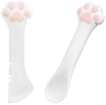 BOXOB 2pcs Pet Food Can Spoon, 2 Design Silicone Dog Food Can Opener Cute Dog Cat Paw Spoons Pet Can Spatula Multifunctional Spoons for Cat Dog Wet Dry Food Pet Supplies (White)