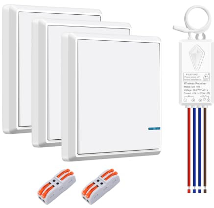 NineLeaf Wireless Switch and Receiver,3 Packs Wireless Light Switch | No Wiring Required,400m Long Range,Programmable and Expandable,IP66,10A 1000W LED,Ideal for House and Flat Lighting