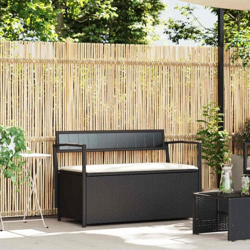 Generisch Gartenbank mit Stauraum und Kissen Schwarz Poly Rattan,jiangboyue-4103836