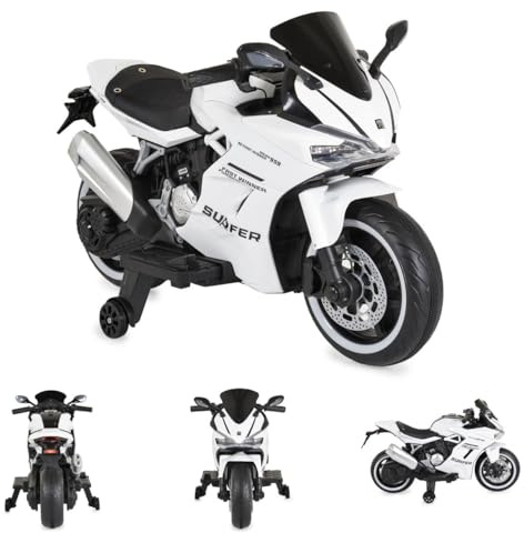 Moni Kinder Elektromotorrad Surfer Stützräder Fußstütze Bluetooth MP3-Ausgang weiß