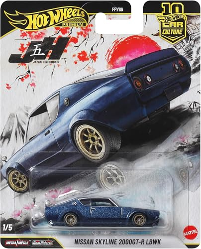 Hot Wheels Car Culture Premium Nissan Skyline 2000GT-R LBWK | Japan Historics 5 1:64 Scale Die-Cast Collectible Toy Car with Real Riders Tires & Metal/Metal Body & Chassis, JKF11