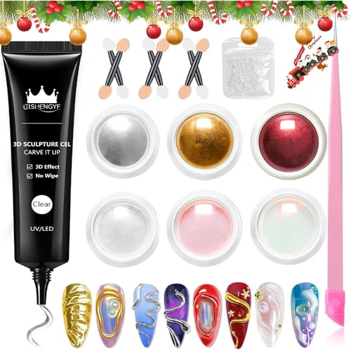 BISHENGYF Pearl Chrome Nail Powder Kit & No Wipe 3d Gel Nail Art-15g Long-Lasting 3d Gel,Silver/Laser Metallic Mirror Pink Pearl Nail Chrome Powder For Manicure,Orange Pedicure Decoration(Red)