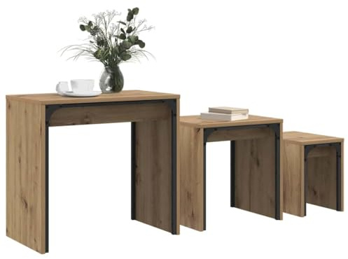 vidaXL Coffee Table 3 pcs Artisan Oak Engineered wood, Modern Nesting Table Set, Stylish Coffee, Compact Accent Piece, Space-Saving Furniture, Elegant Living Room Setup