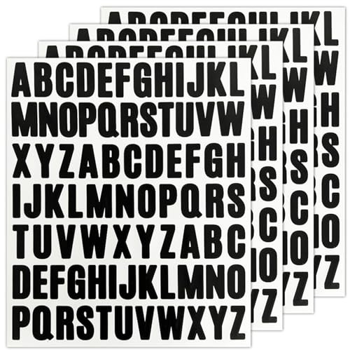 312 Pieces Self-Adhesive 1 Inch Black Capital Letter Stickers, Vinyl Sticky | Alphabet Sticker for Scrapbook, Water Bottle, Cups and Notebook - 4 Sheets