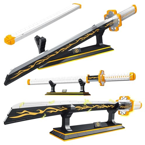 GXJTYYBS Ideas Demon Slayer Schwert MOC Cosplay Animes Zenitsu Katana Sword Klemmbausteine Bausteinen deko Geschenk für Erwachsene und Jungen ab 6-16 mit Scheide Halterung (956 pcs)