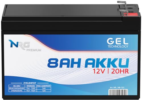 NRG Akku 12V 8Ah GEL Blei-Akku wiederaufladbar ersetzt 7,5Ah 7,2Ah 7Ah