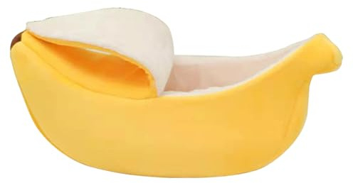 Generisch Süßes Bananen-Katzenbett, warmes, weiches Punny-Hundesofa, Schlafen, Spielen, Ausruhen, Bananenbett, Haustierbedarf für Katzen, kleine Hunde, Kaninchen (Yellow, S)