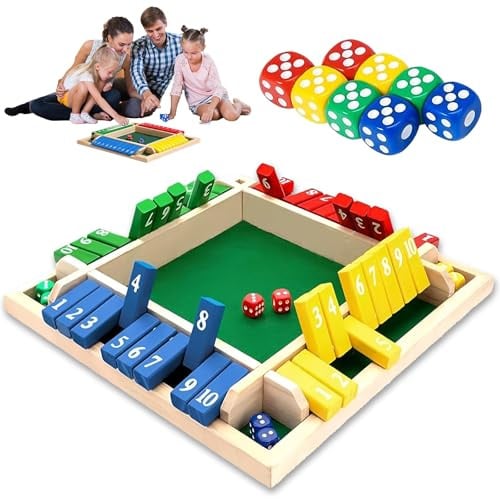 Eymobad Shut The Box Brettspiel aus Holz, 4-Spieler Würfelspiel mit Filzboden - Traditionelles Zahlen & Mathe Lernspielzeug für Kinder & Erwachsene, Familie & Pub