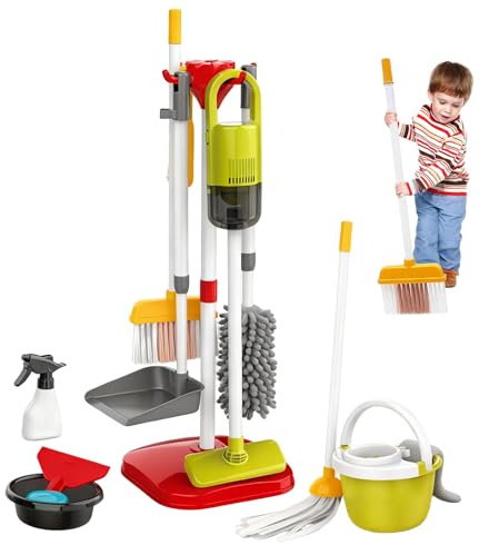 22-teiliges Putzset für Kinder mit Spielzeug-Staubsauger & Zubehör, Funktioneller Staubsauger,Besen, Kinderspielwischer für Rollenspiele,Hausarbeitsputzspielzeug für Jungen & Mädchen ab 3 Jahren (Rot)