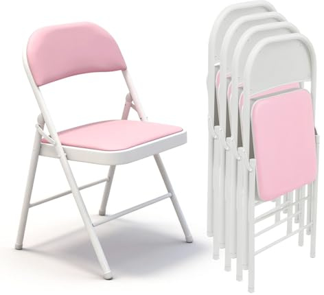 EcoBend Klappstuhl 4er Set mit PU-Leder & Polsterung, Stabiler Metallrahmen, Leicht & Platzsparend, für Büro, Zuhause, Events(4, Rosa)